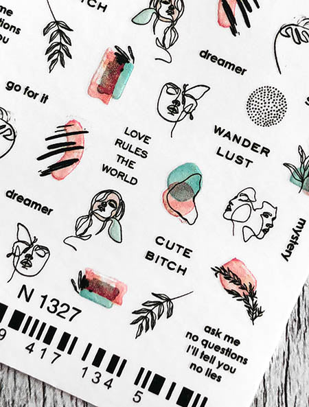 Stickers Adesivi Nail Art Water decals motivi volti, frasi