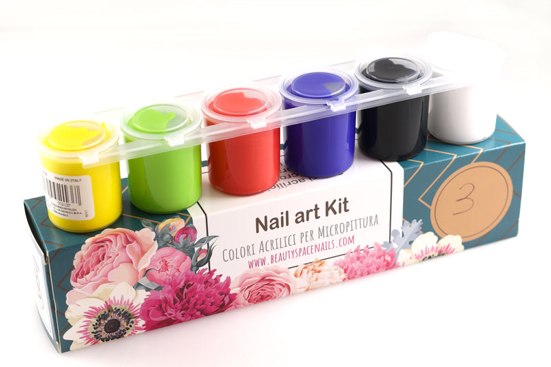 KIT 3 - 6 Colori Acrilici 150ml -  Kit micropittura e nail art